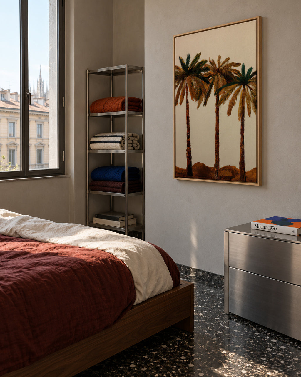 Palm trio - Framed canvas in an interior