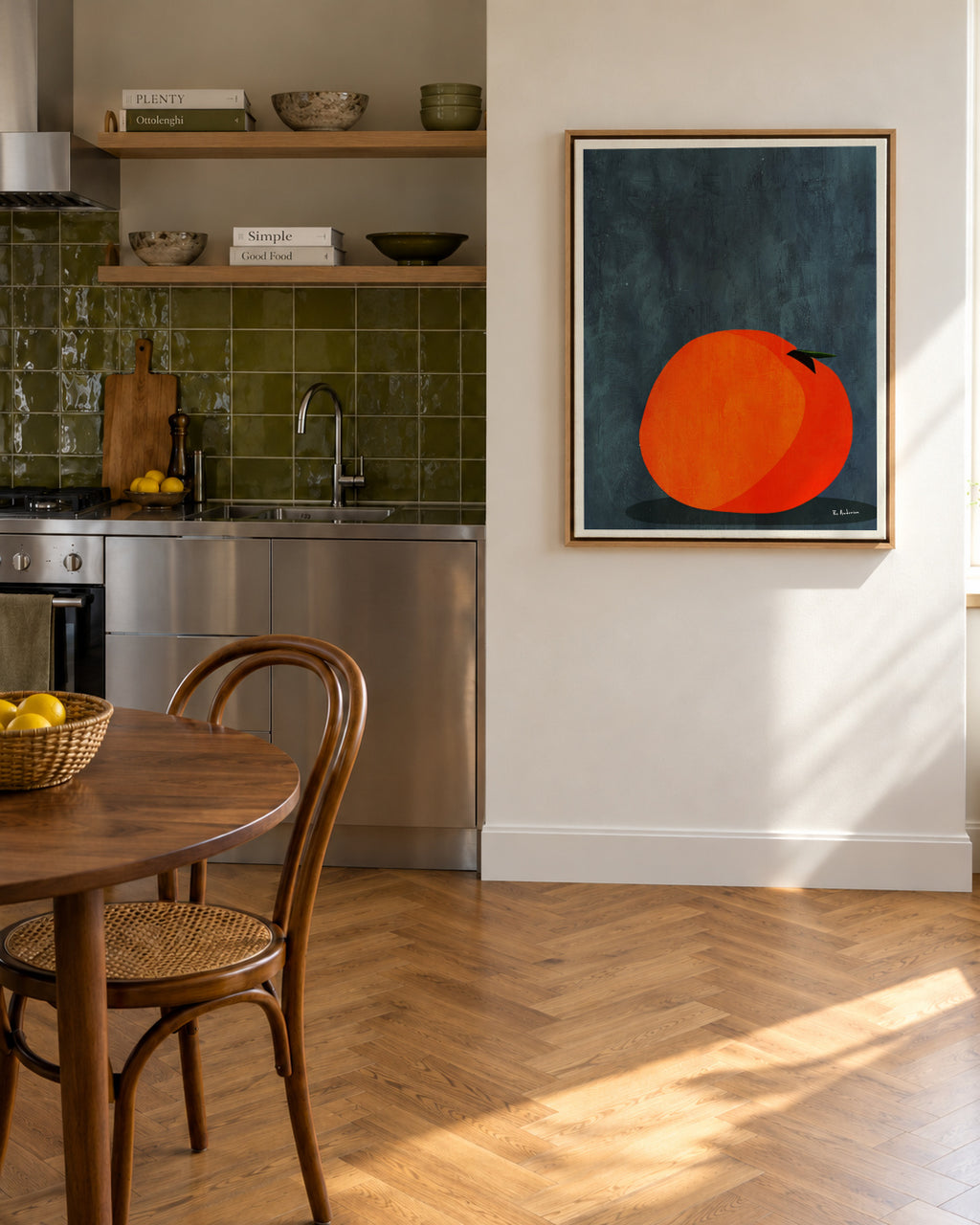 Calmly Sleeping Apple - Framed canvas in an interior