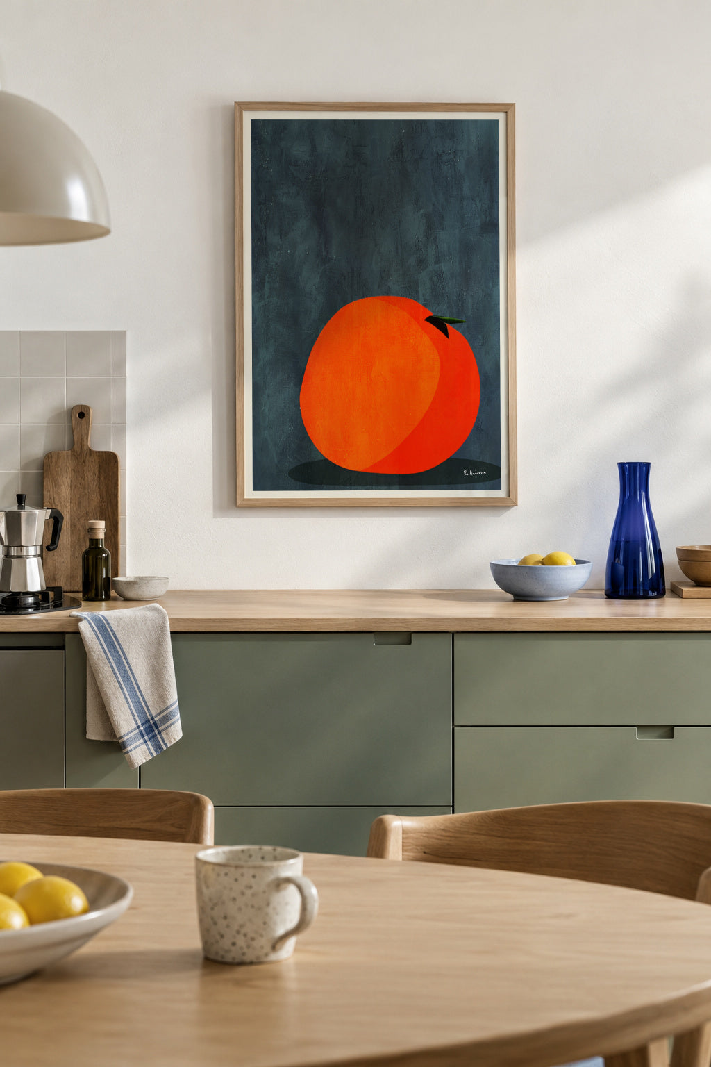 Calmly Sleeping Apple - Framed poster in an interior