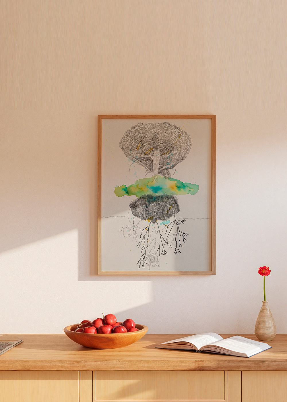 Botanical print tree and roots in ink and watercolor – Product1