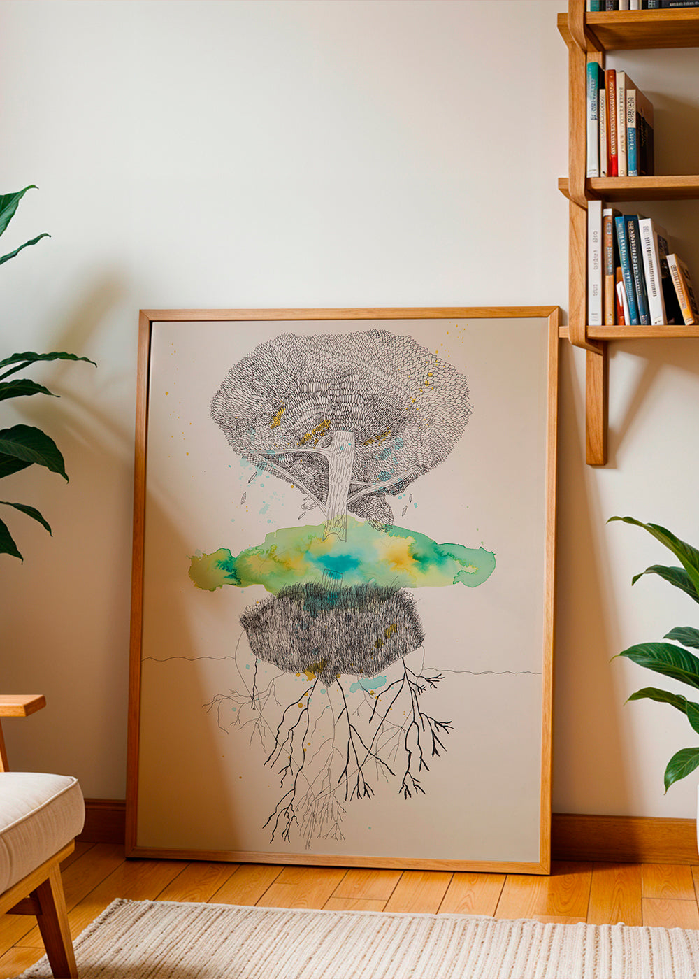 Botanical print tree and roots in ink and watercolor – Product3