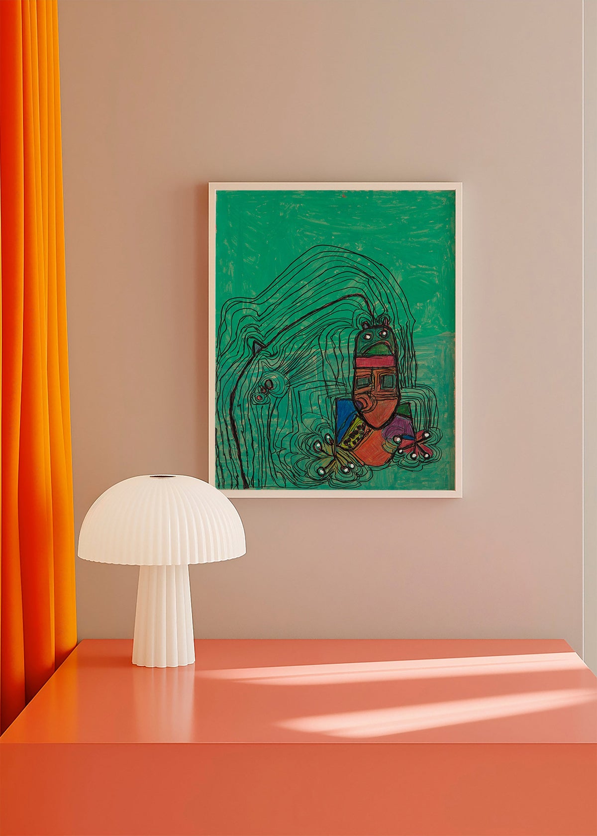Playful illustration with character on green field – Product1