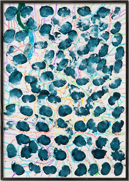 Abstract artwork with blue blotches – Black Frame