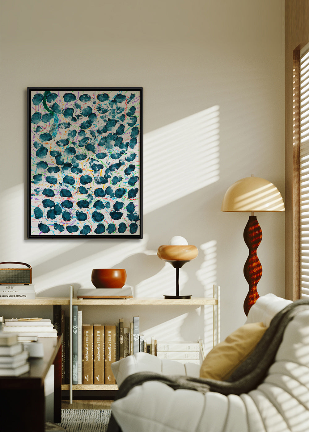 Abstract artwork with blue blotches – Canvas1