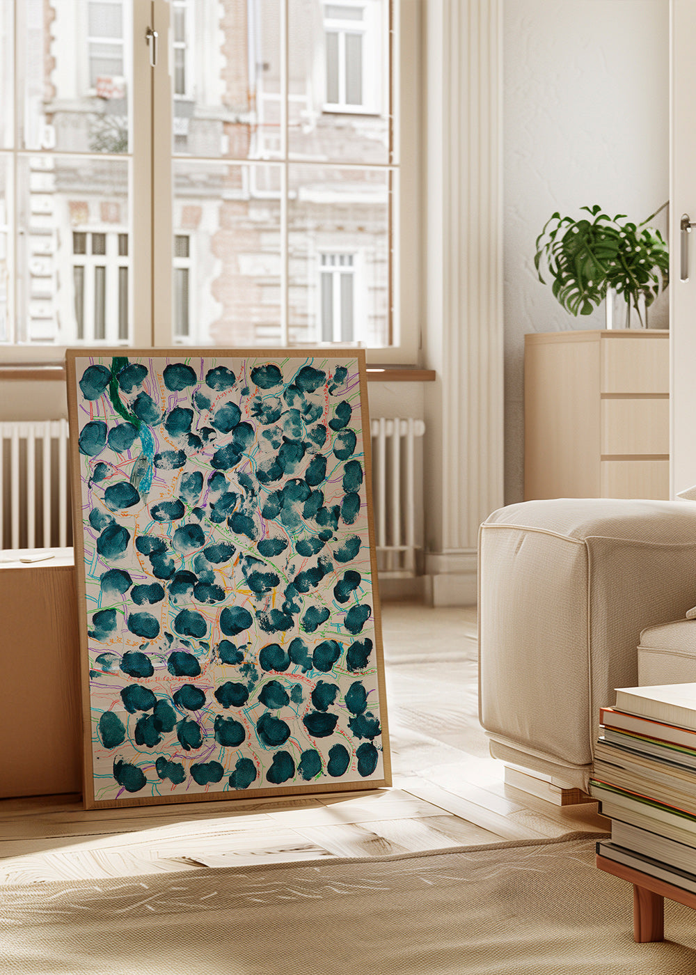 Abstract artwork with blue blotches – Product1