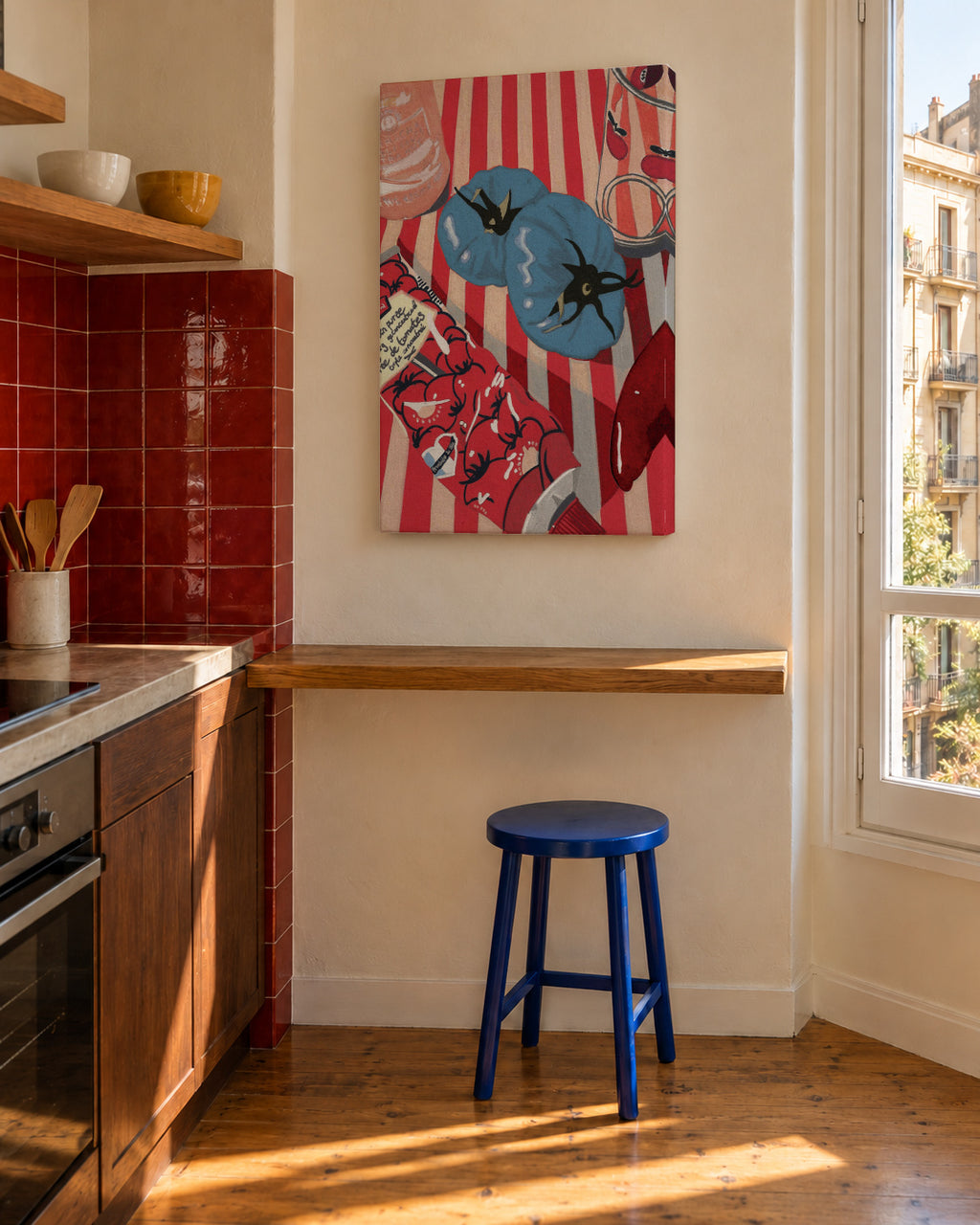 Blue Tomatoes - Unframed canvas in an interior