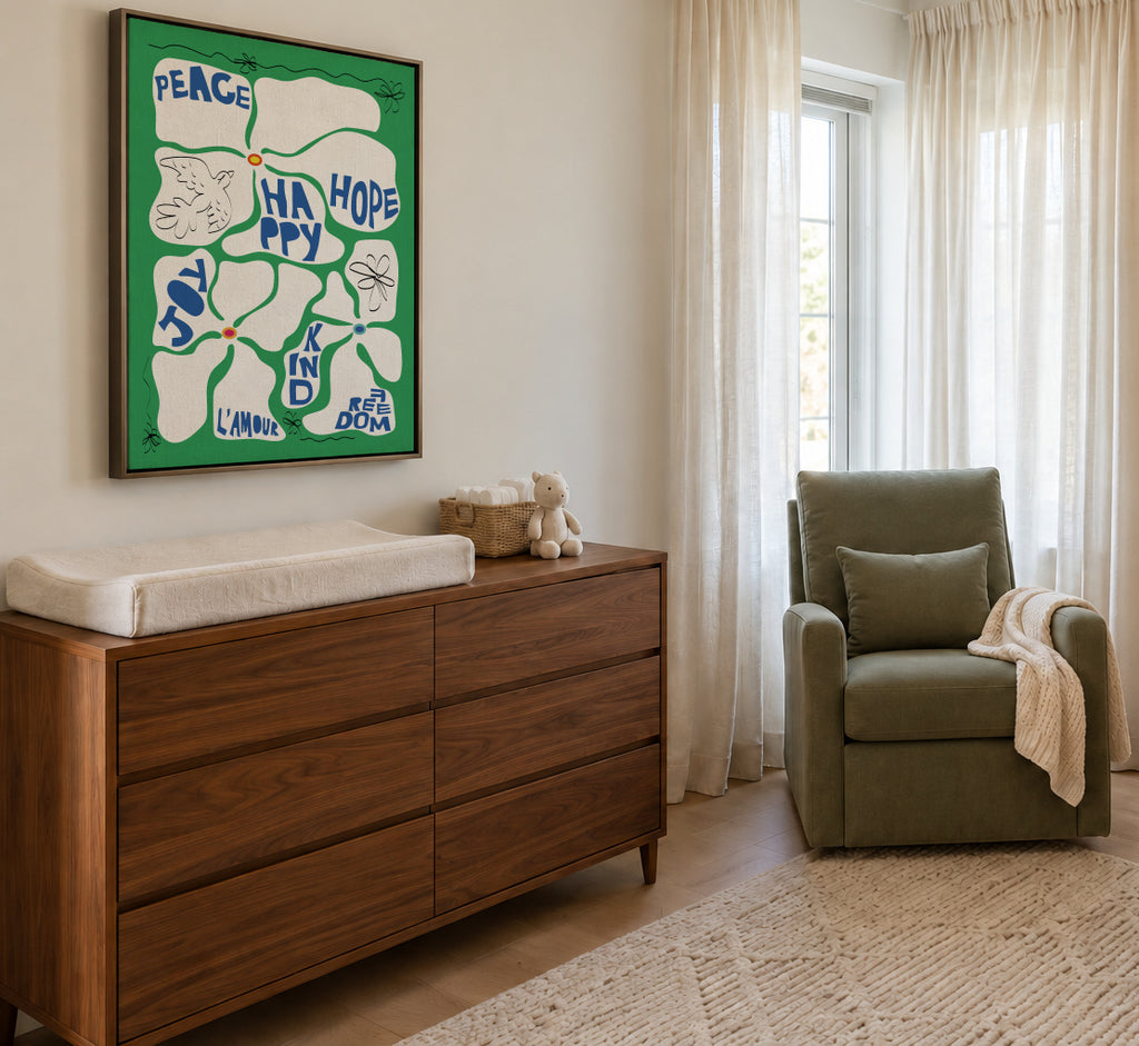 Flowers of the Tome - Green - Framed canvas in an interior