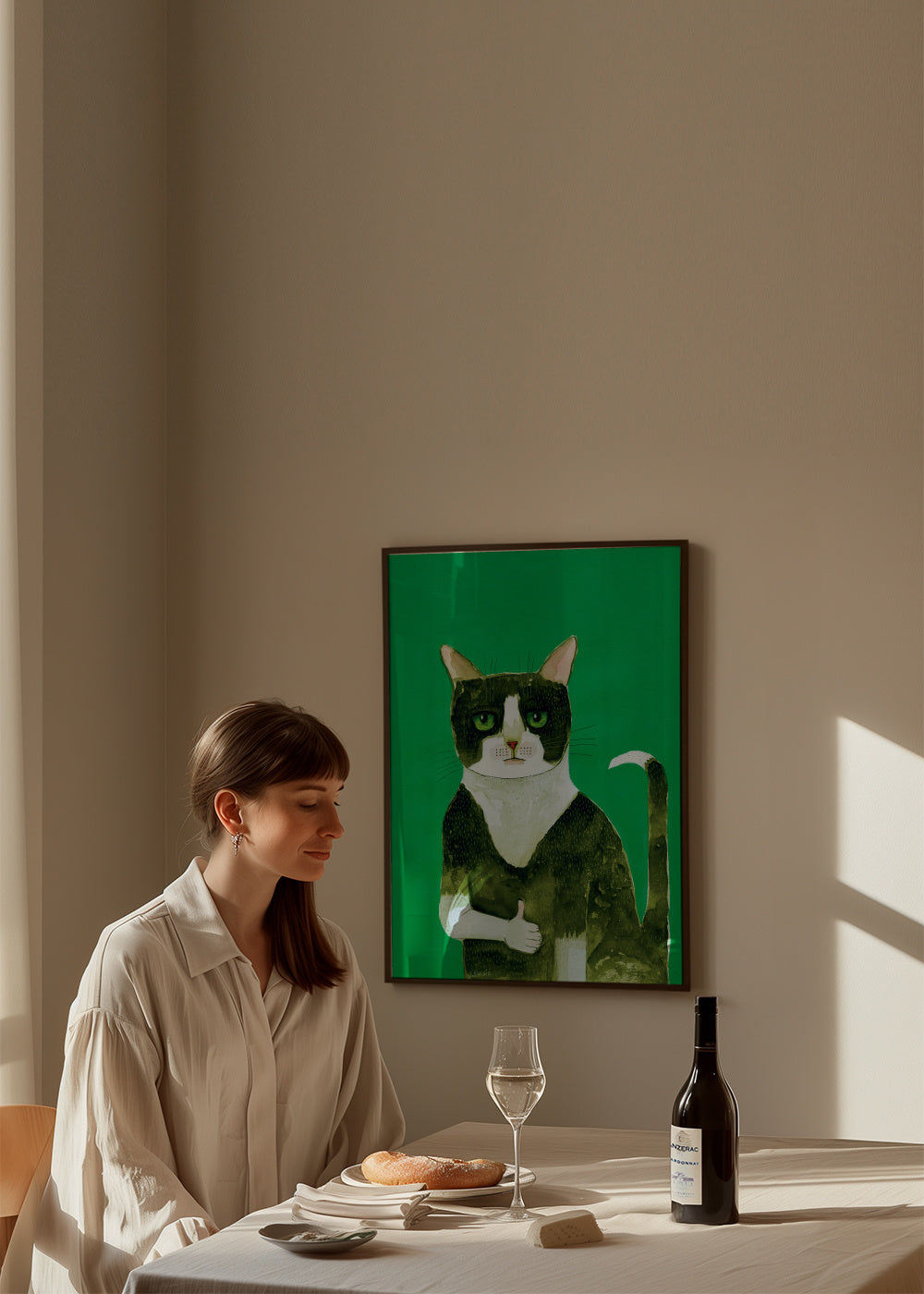 Tuxedo Cat Thumbs Up - Framed poster in an interior
