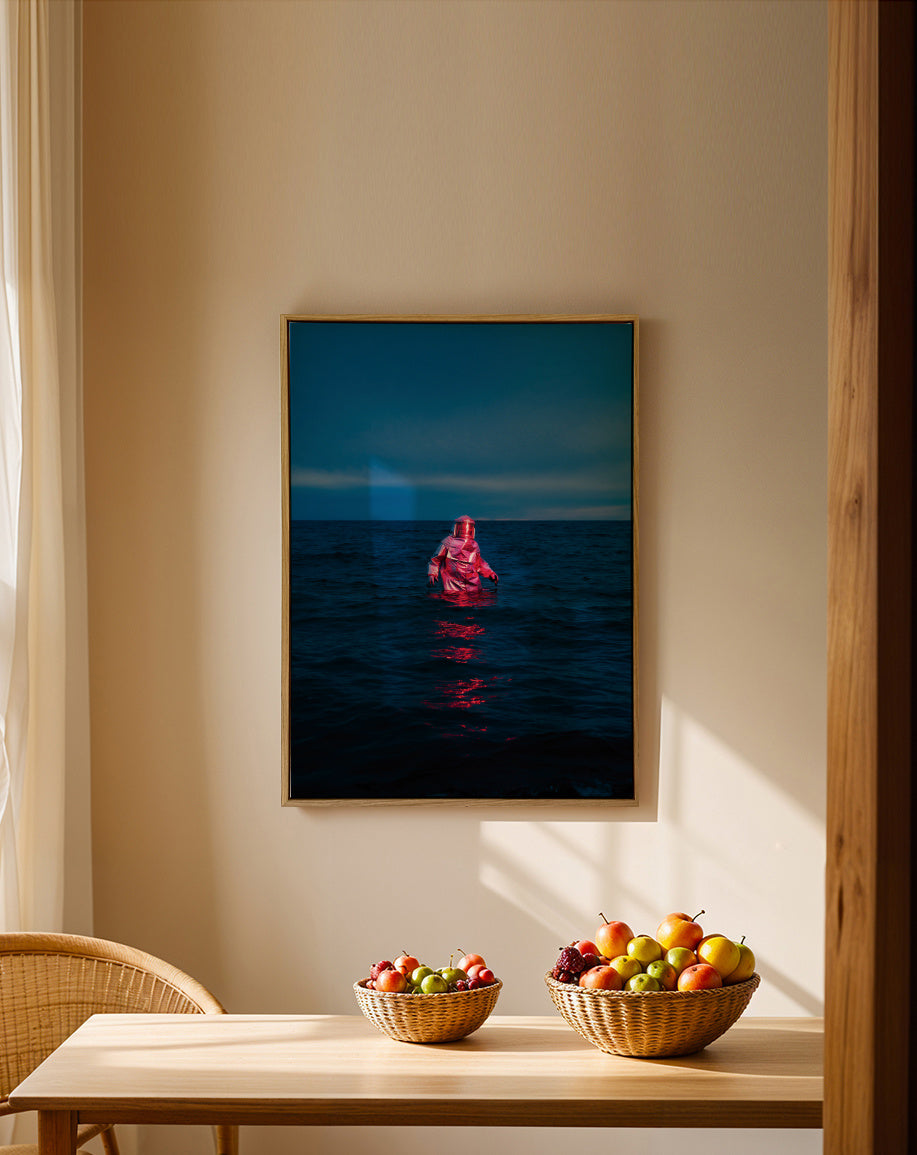 Spaceman Lost At Sea - Framed canvas in an interior