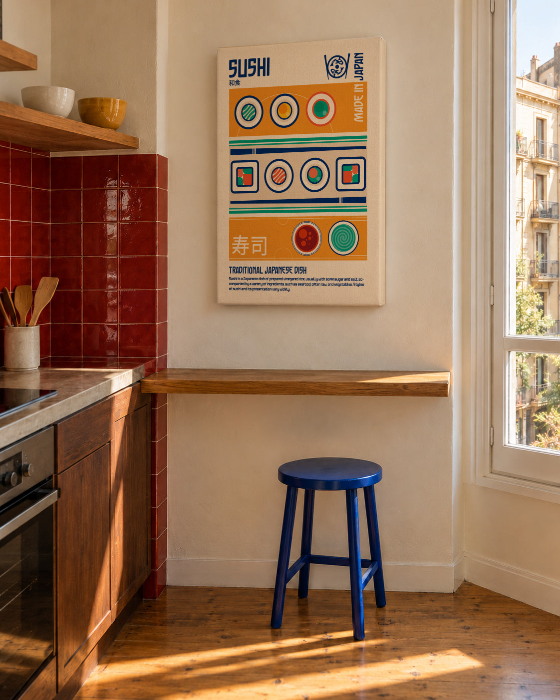 Sushi Japanese Food Print - Unframed canvas in an interior