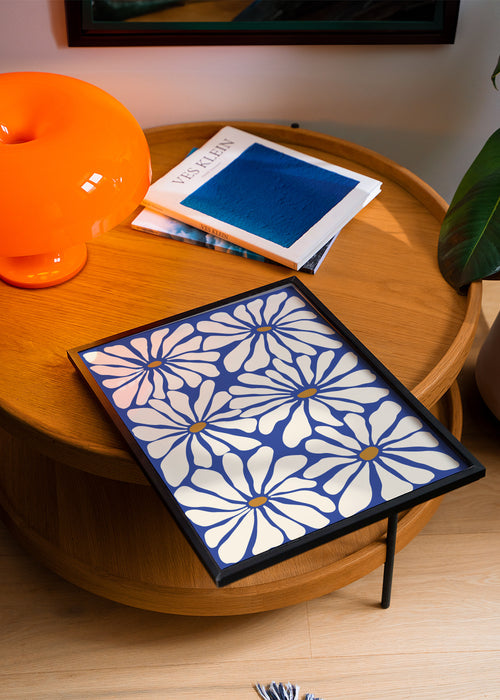 Sunny Floral Blue - Framed poster in an interior