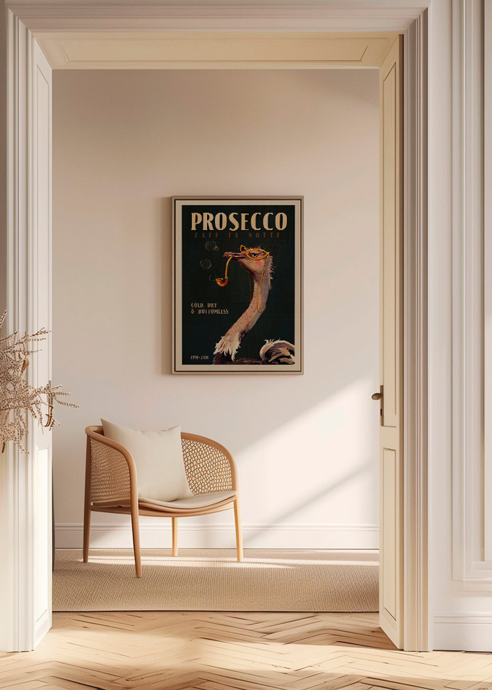 Ostrich Prosecco Poster in Art Deco Style | Wall art, framed