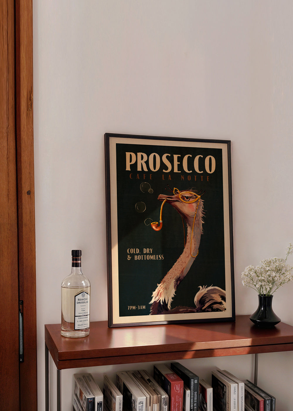 Ostrich Prosecco Poster in Art Deco Style | Wall art, framed
