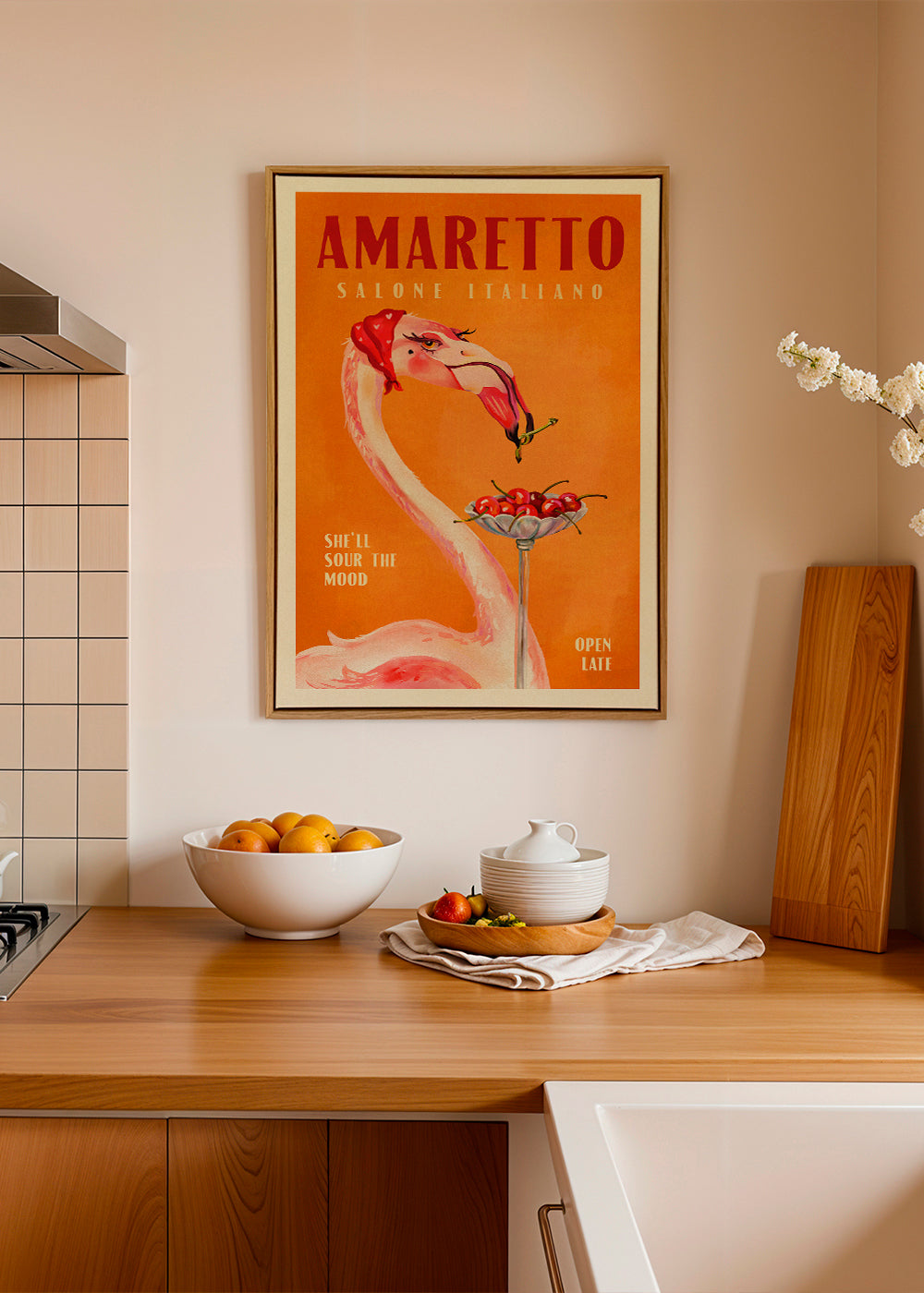 Amaretto Flamingo Art Deco Italian Cafe Travel Art - The Whiskey Ginger