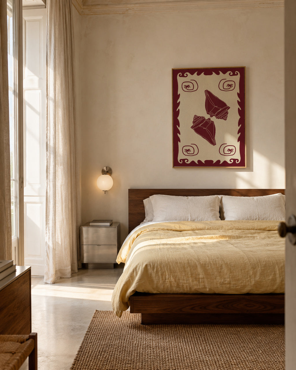 Red Seashell Stories - Framed canvas in an interior