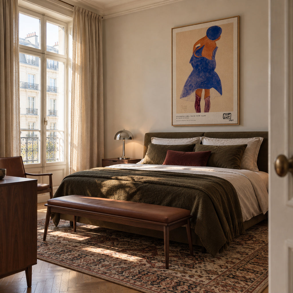 Standing Girl, Back View By Egon Schiele - Framed canvas in an interior