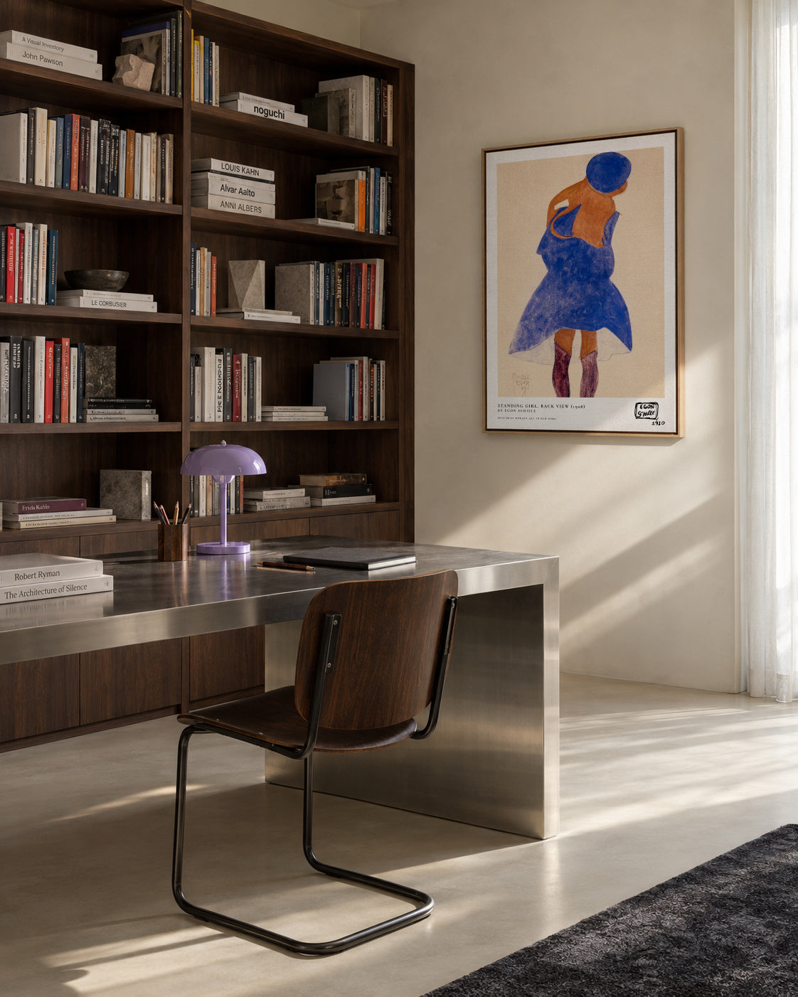 Standing Girl, Back View By Egon Schiele - Framed canvas in an interior