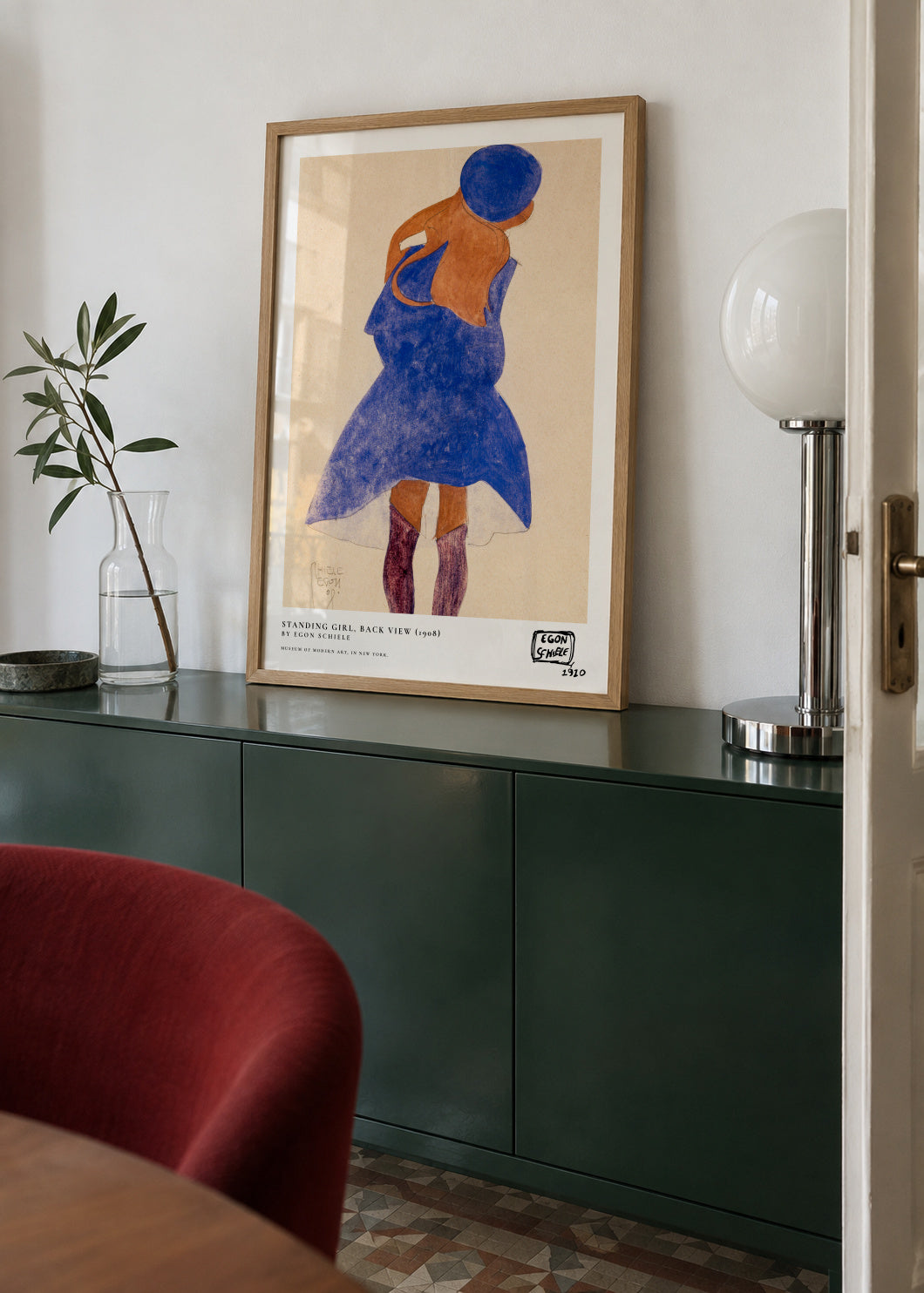 Standing Girl, Back View By Egon Schiele - Framed poster in an interior