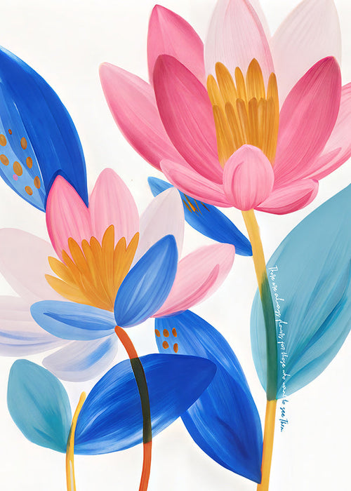 Botanical print pink and blue blooms