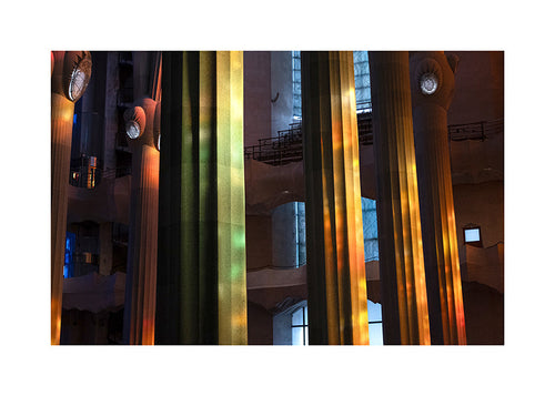 Photograph of illuminated interior columns