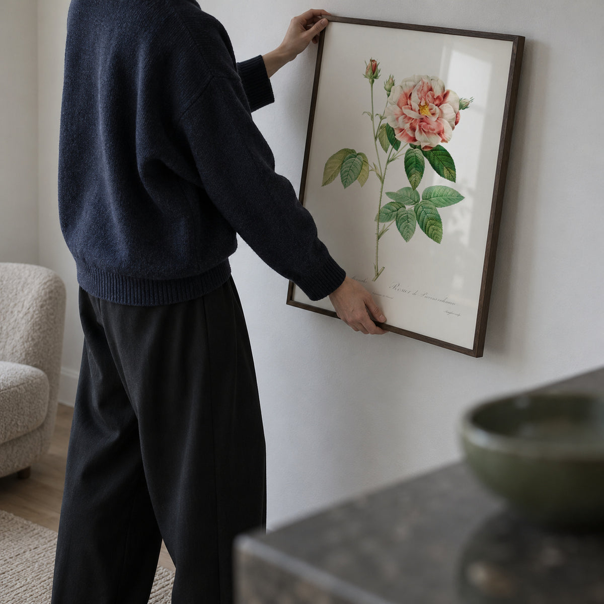 Rosa Gallica - Framed poster in an interior