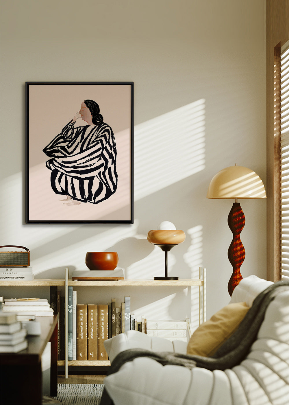 Ilustración de figura femenina con rayas expresivas – Canvas1