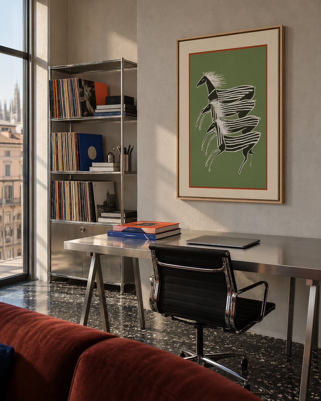 Horses In Stripes - Framed canvas in an interior