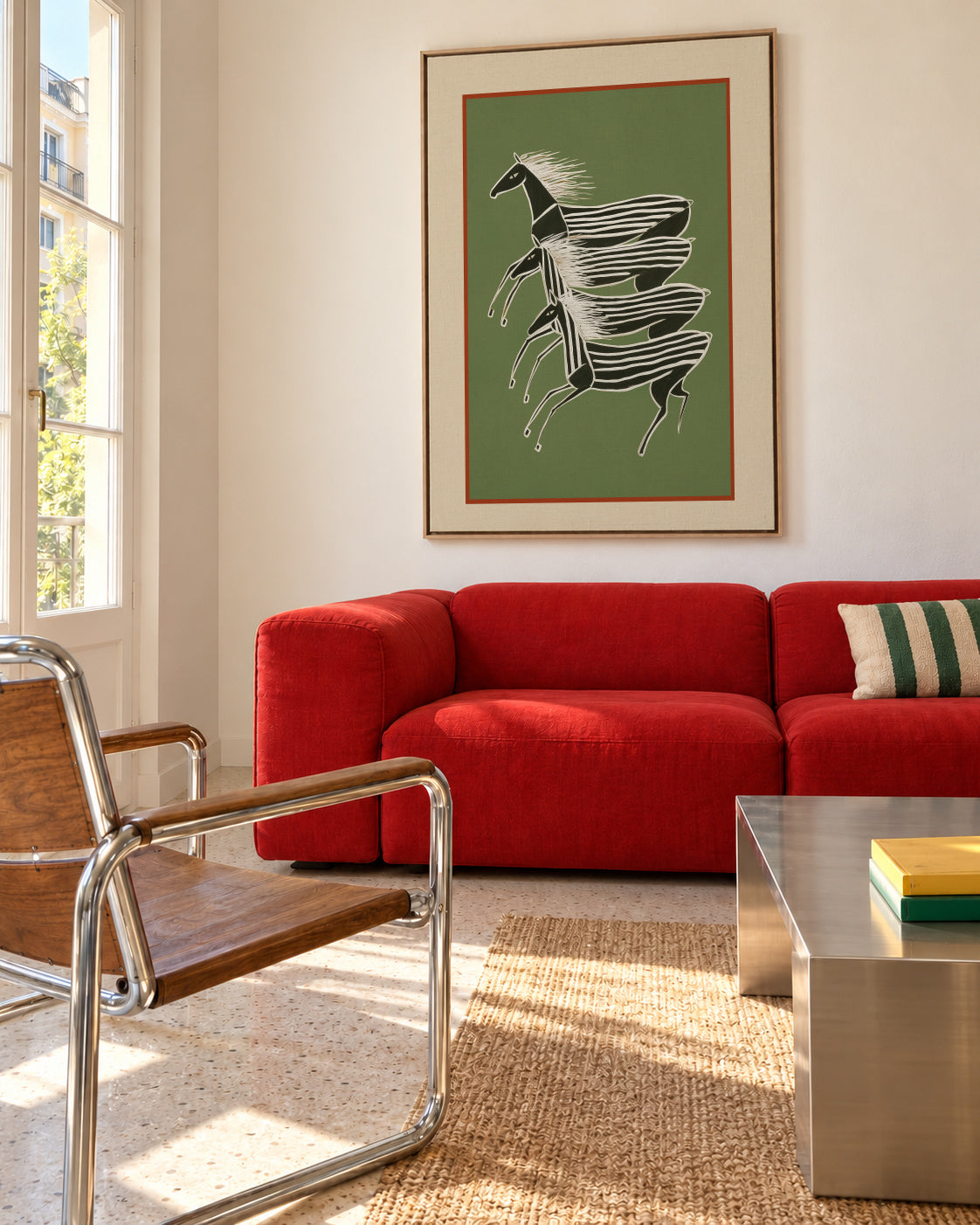 Horses In Stripes - Framed canvas in an interior