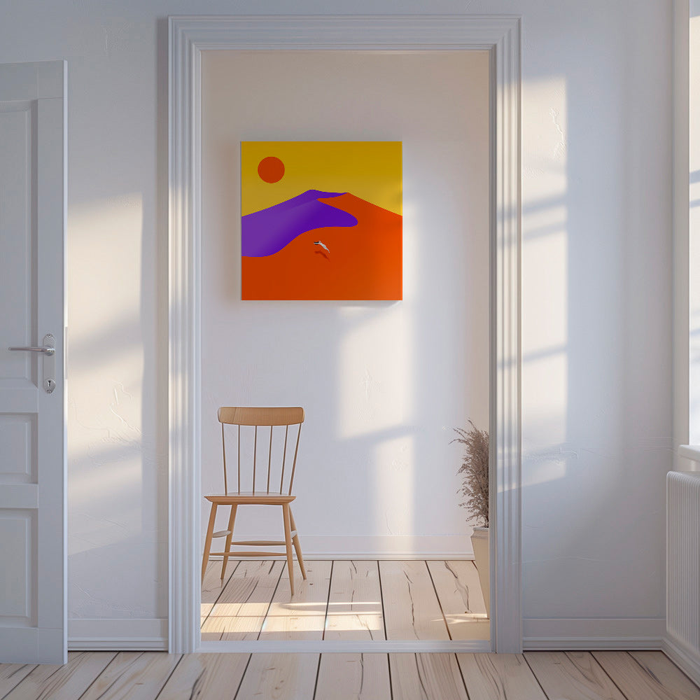 Cuadro abstracto con figura flotante y sol – Canvas