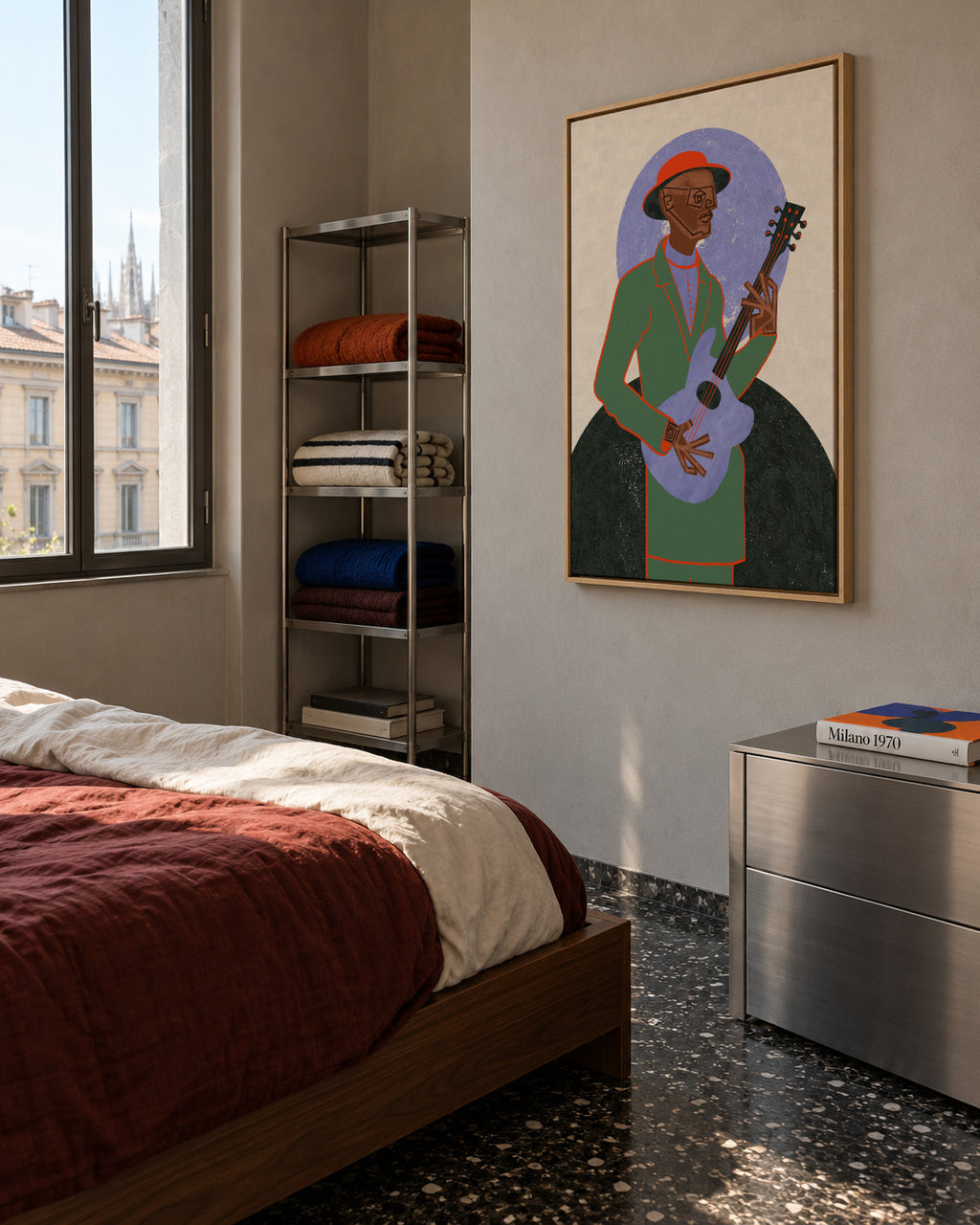 MUSICIAN GUY XII - Framed canvas in an interior