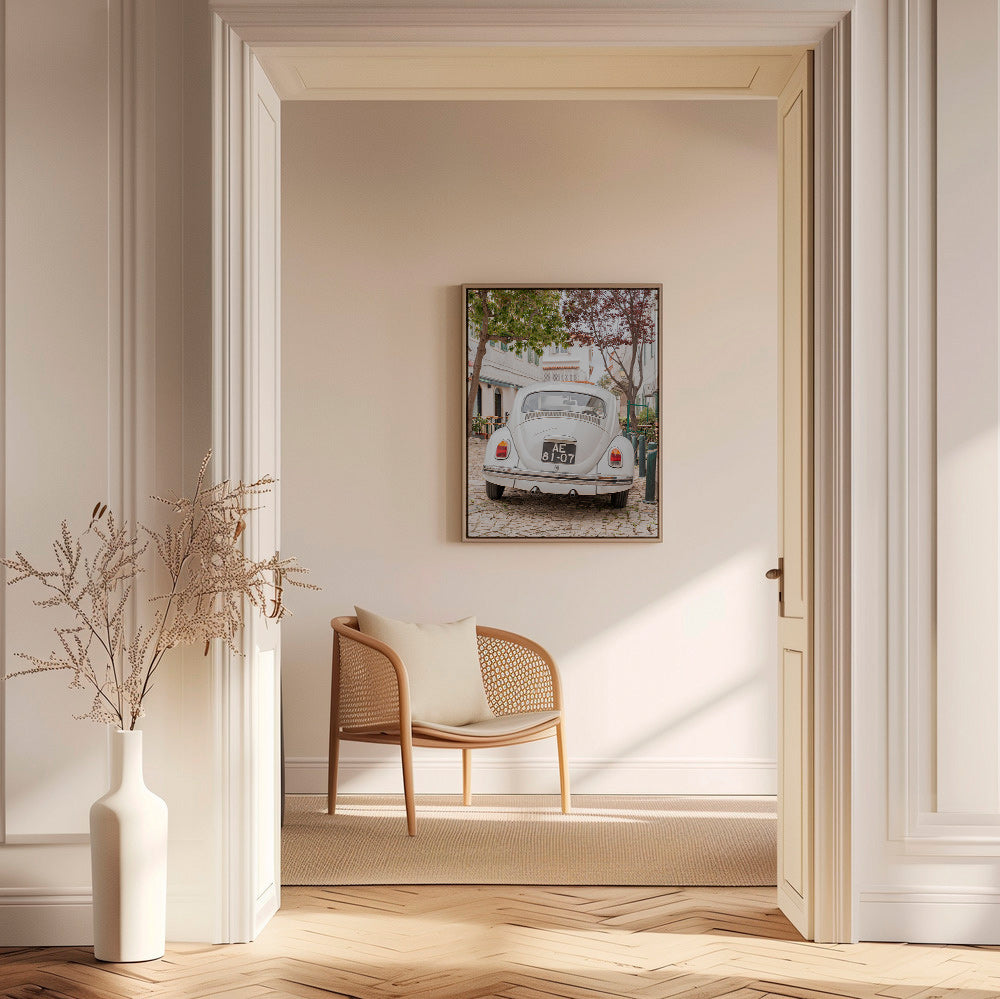 City print: classic car on cobblestones – Canvas1