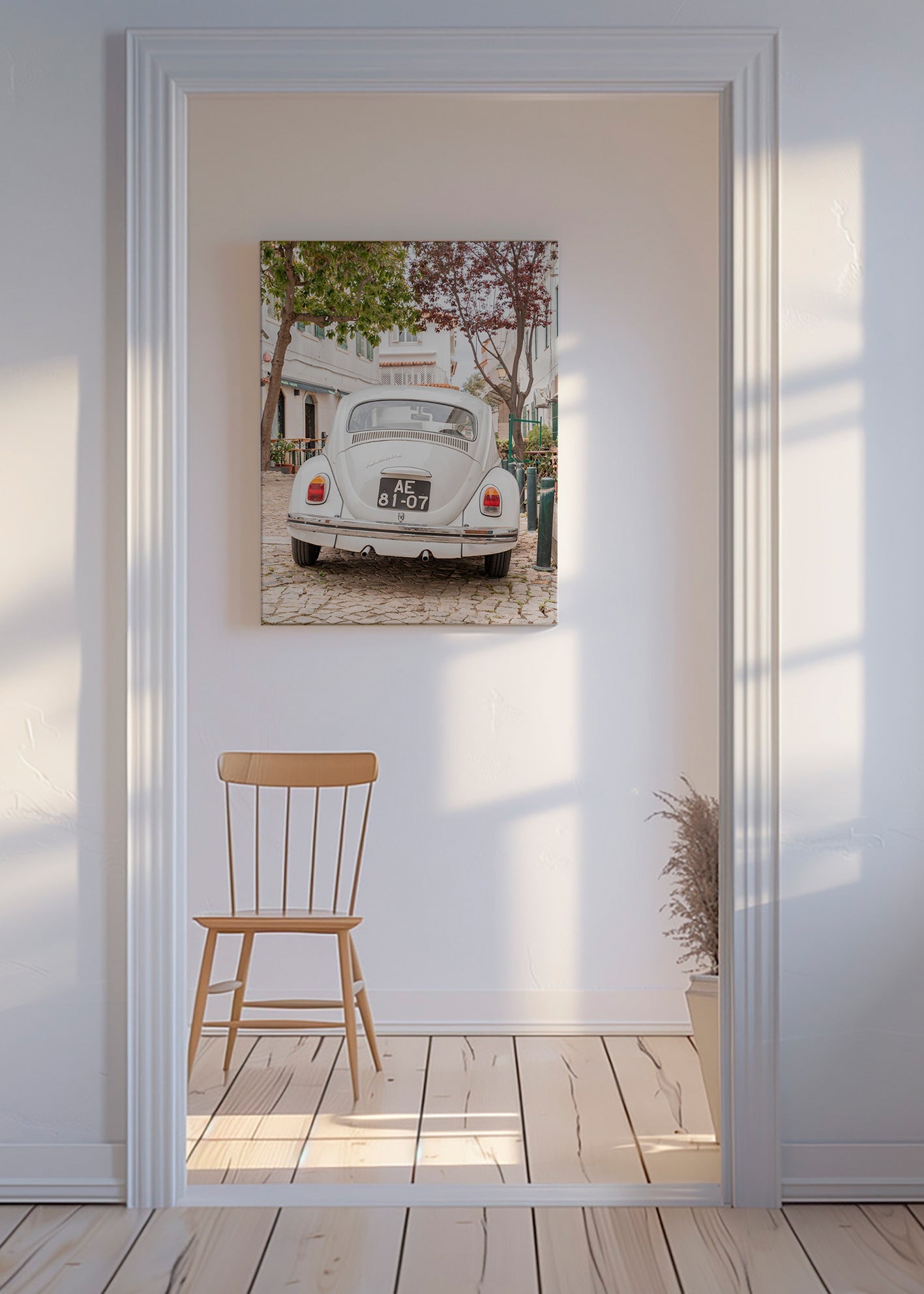 City print: classic car on cobblestones – Canvas
