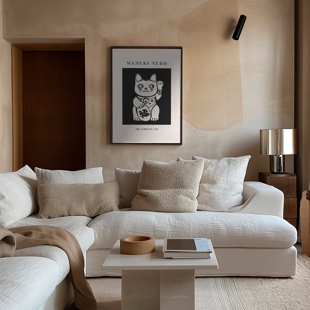 Ilustración Maneki Neko en blanco y negro – Canvas1