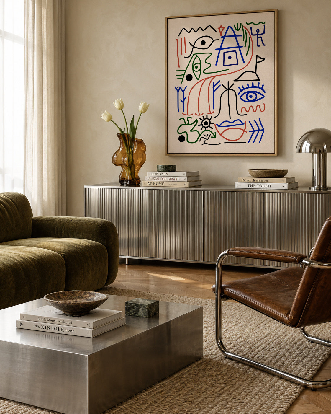 Line Art Bizarre Ancient Symbol - Framed canvas in an interior