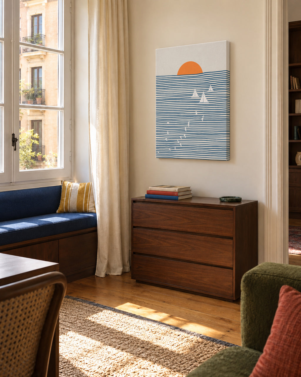 Three White Sails - Unframed canvas in an interior
