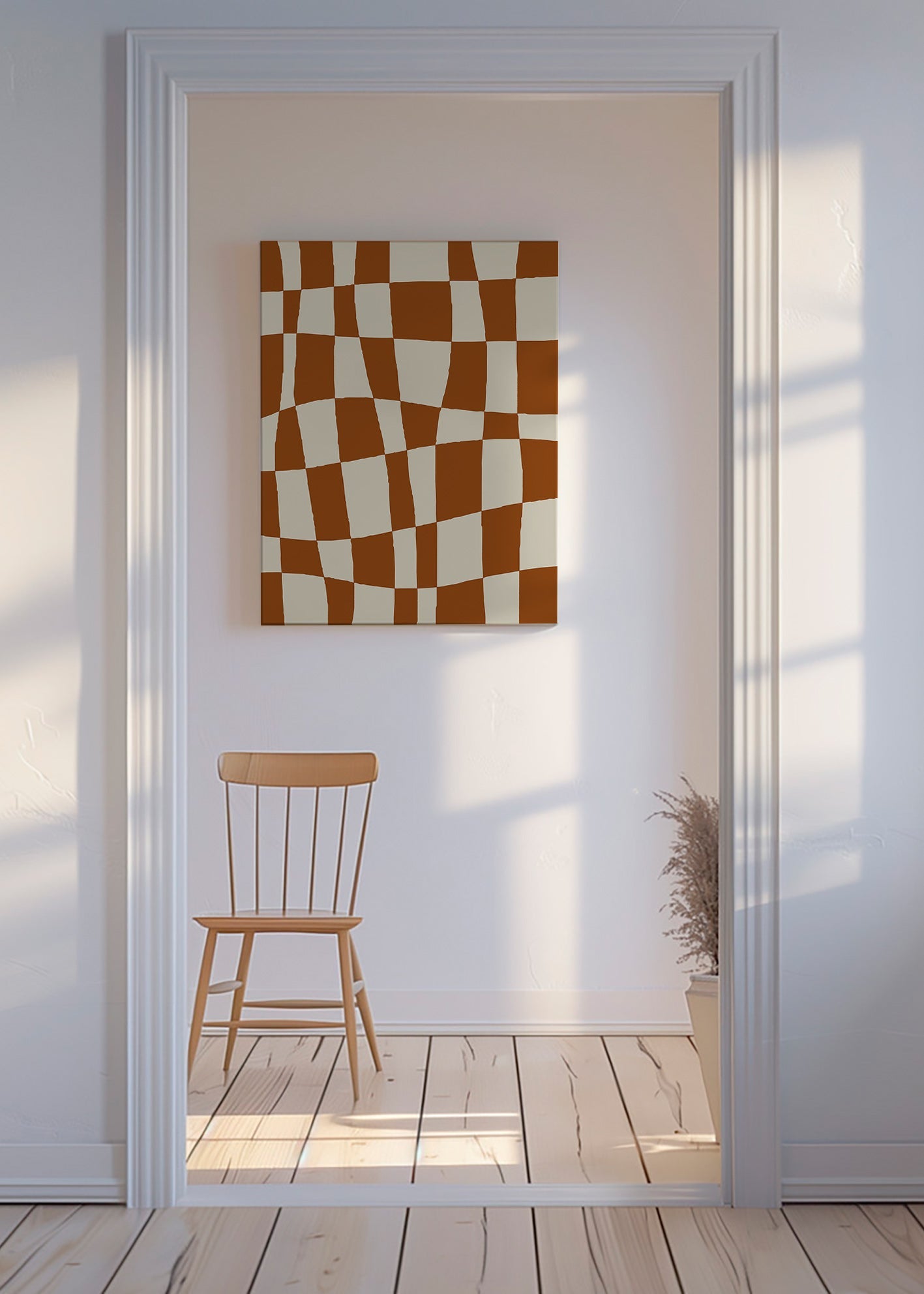 Cuadro geométrico con tablero ondulado marrón – Canvas