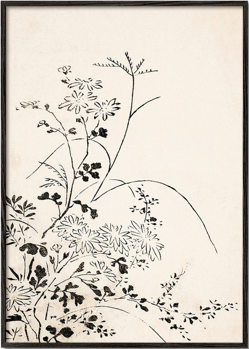 Lámina botánica en tinta japonesa minimalista – Black Frame