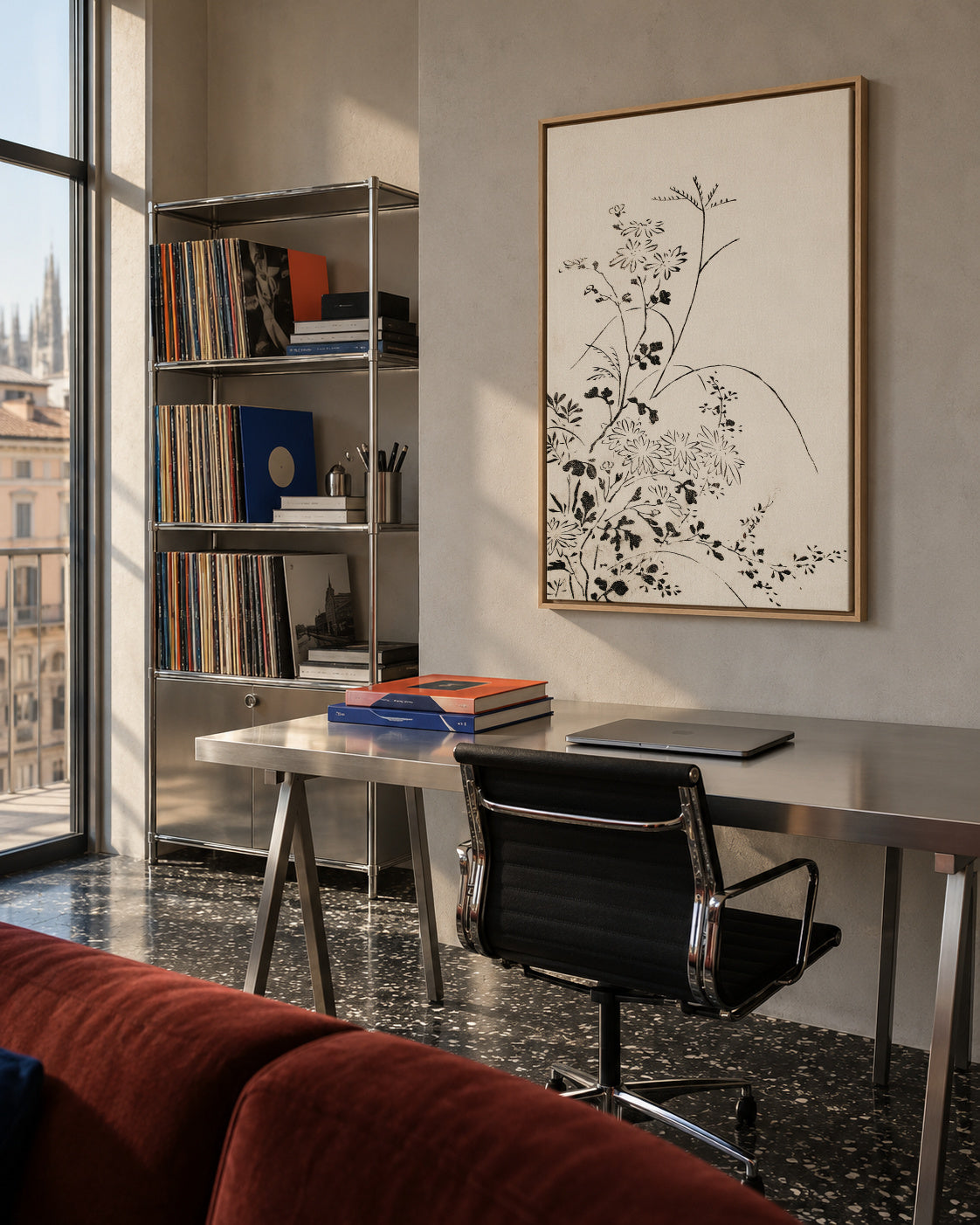 Autumn Flowers and Grasses (1762) - Framed canvas in an interior