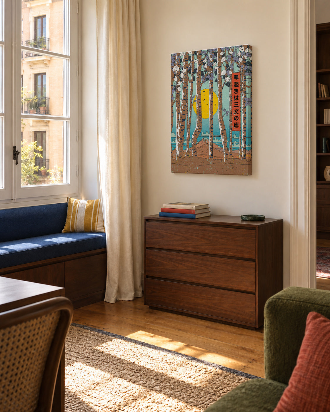 Japanese Birch Trees - Unframed canvas in an interior