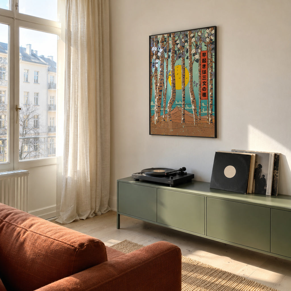 Japanese Birch Trees - Framed poster in an interior