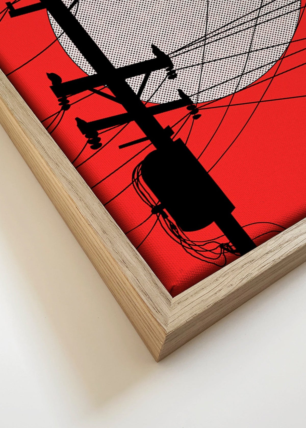 Ilustración minimalista de sol japonés y poste – Canvas detail