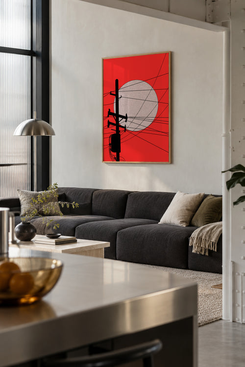 Japan Telegraph Lines - Framed poster in an interior