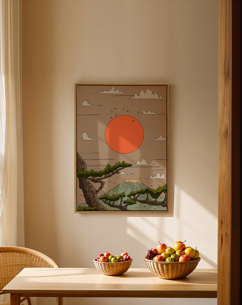 Serene Sunset View - Framed canvas in an interior