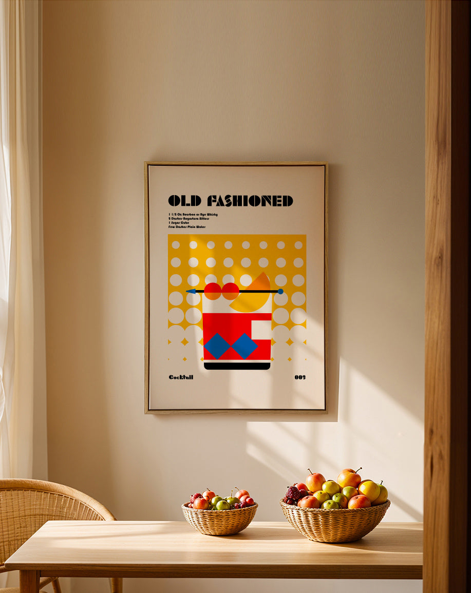 Old Fashioned Bauhaus Cocktail - Framed canvas in an interior