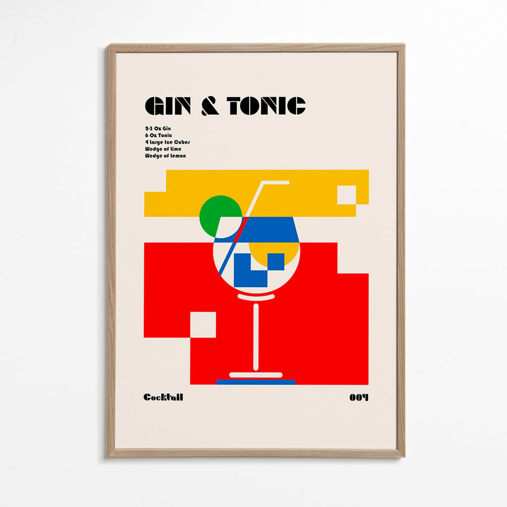 Cuadro de cocina Gin Tonic estilo Bauhaus – Oak Frame