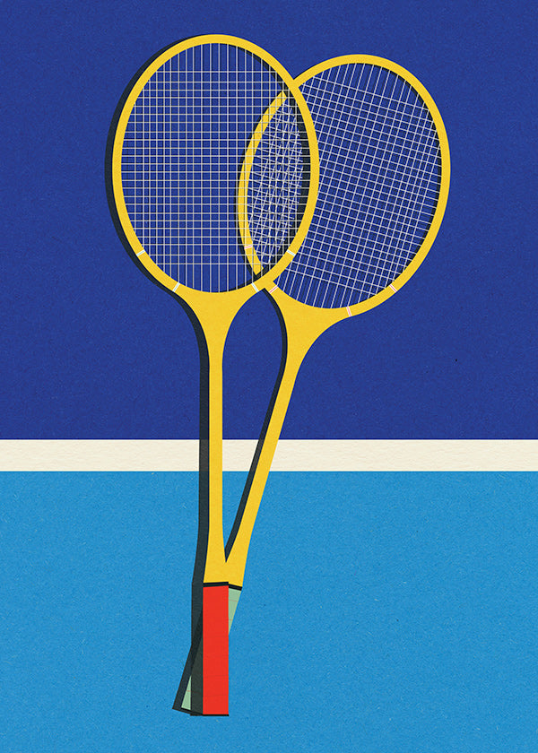 Cuadro deportivo de raquetas de bádminton amarillas