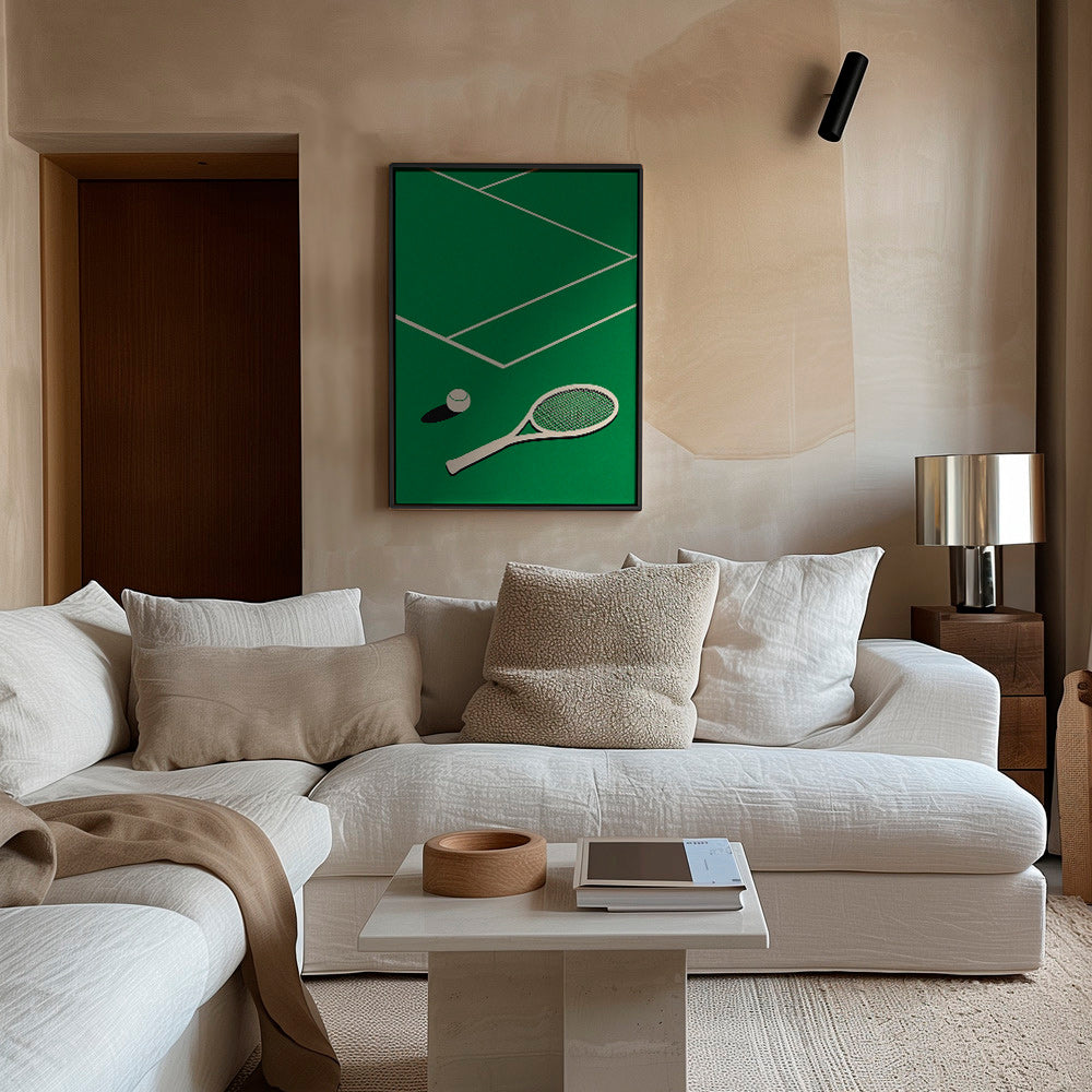 Cuadro deportivo: raqueta y pelota sobre pista minimal – Canvas1