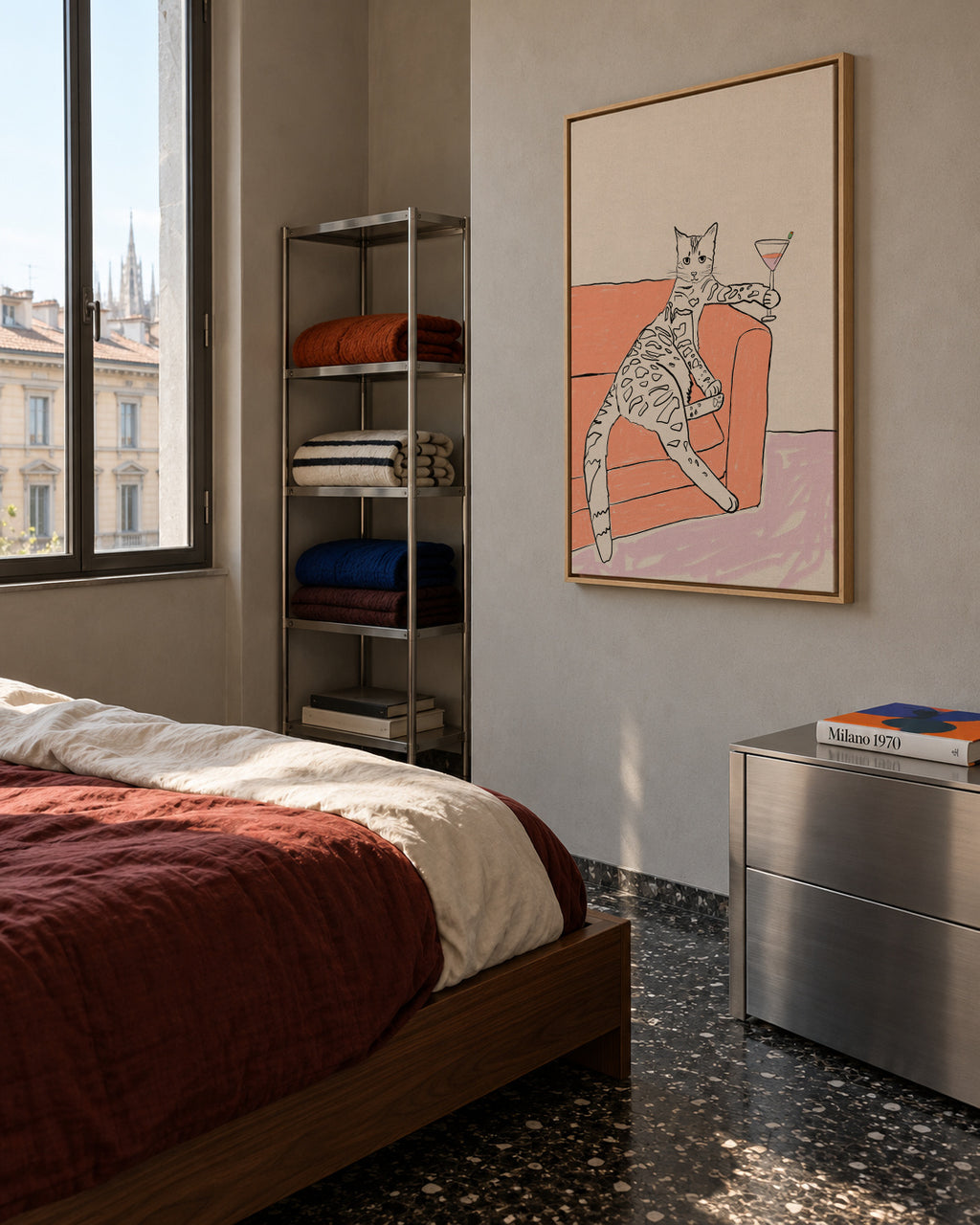 Cat cocktail time - Framed canvas in an interior