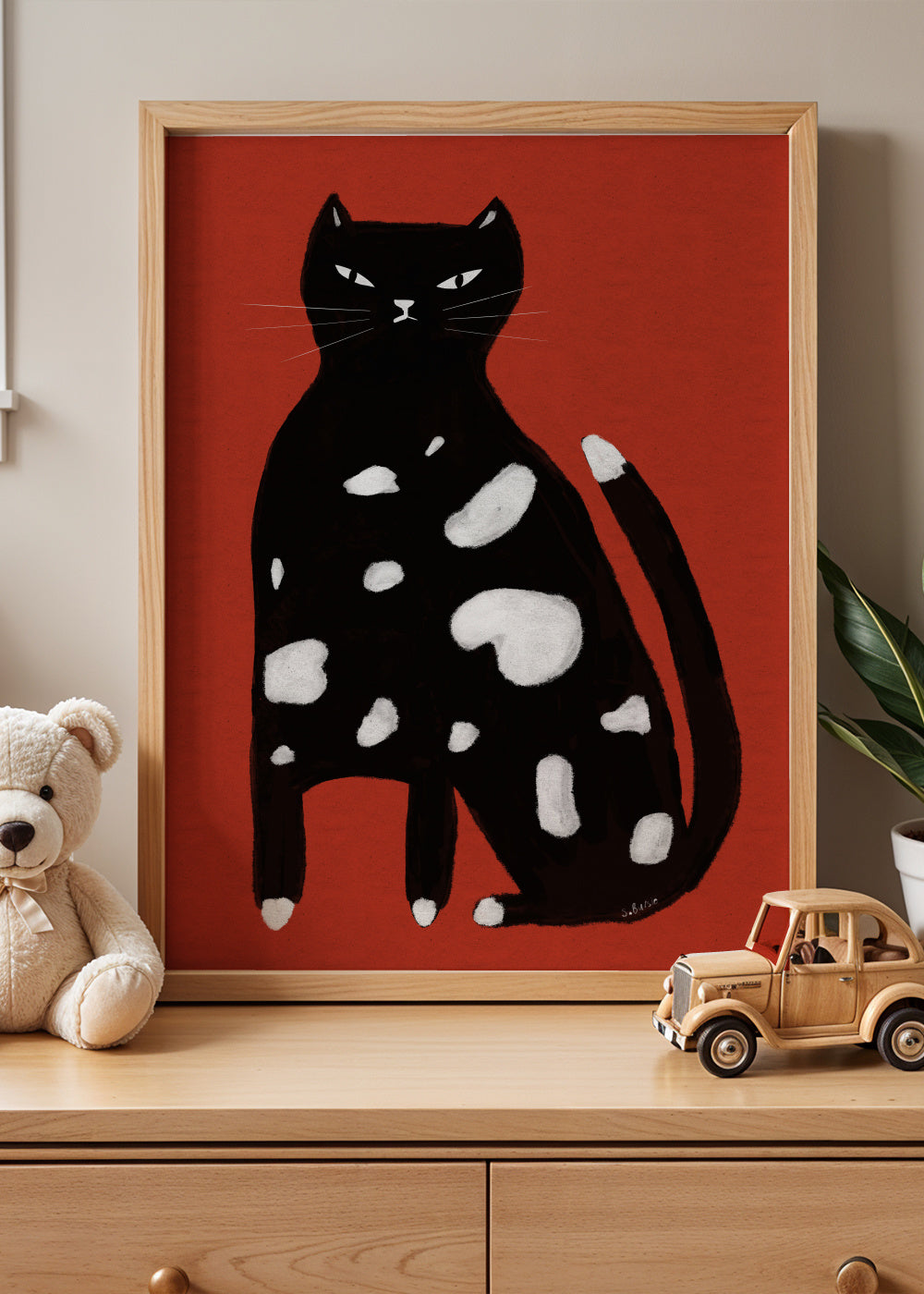 SPOTTED CAT - Framed poster in an interior