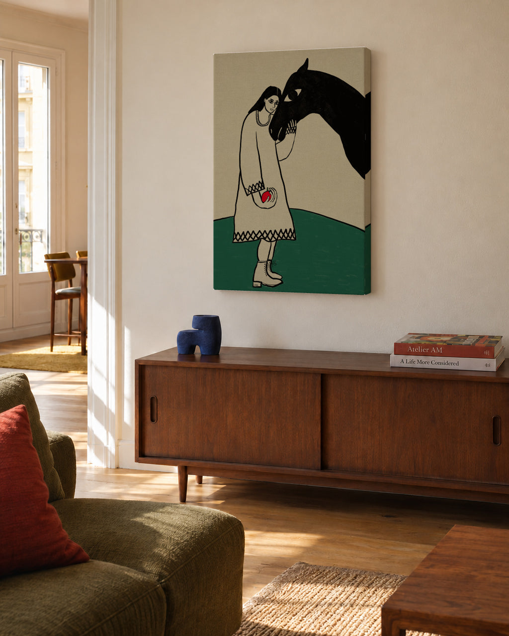 Lady and her horse - Unframed canvas in an interior